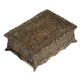 20th Century French Repoussé Brass Trinket Box For Sale