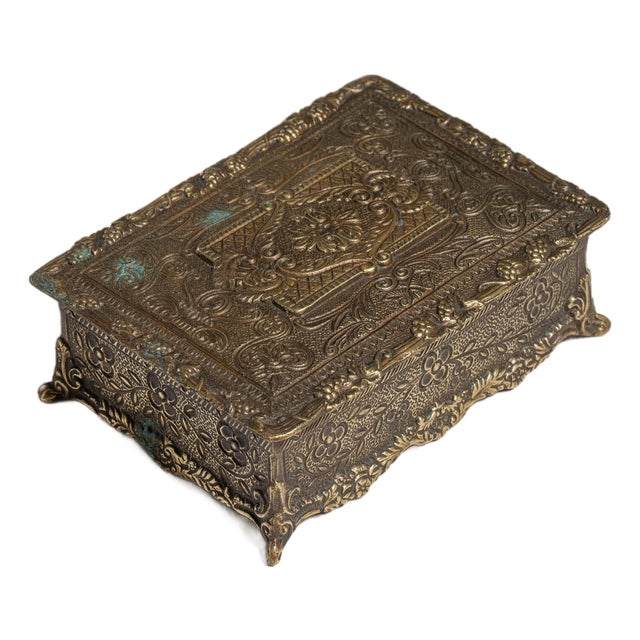 20th Century French Repoussé Brass Trinket Box For Sale