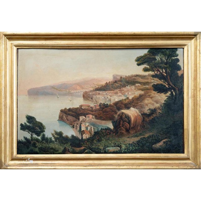 View of the Church of San Francesco in Cava de’ Tirreni and the Sorrento Coast, Naples, 19th Century, Oil on Canvases, Framed, Set of 2 For Sale - Image 4 of 10