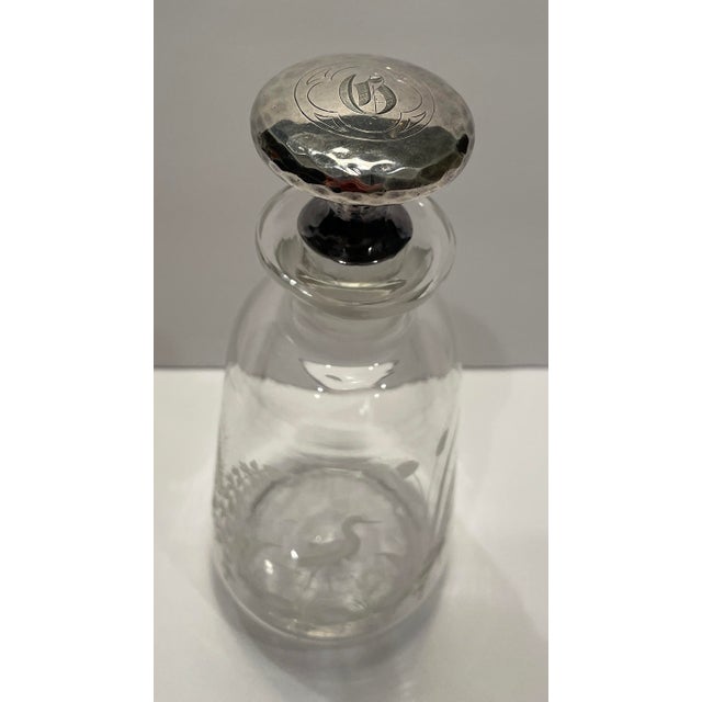 Transparent Antique Engraved Stork Glass Decanter or Scent Bottle For Sale - Image 8 of 9
