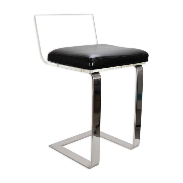 Mid-Century Modern Mid Century Modern Black Leather and Lucite Barstool With Chrome Legs For Sale - Image 3 of 9