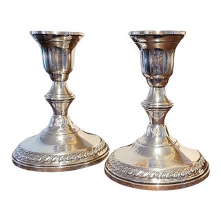 Early 20c Pair of Sterling Silver Columbia Weighted Candlesticks For Sale