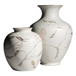 Silky Glazed Hand-Painted Vases by Fritz von Stockmayer for Rosenthal, 1940s, Set of 2 For Sale