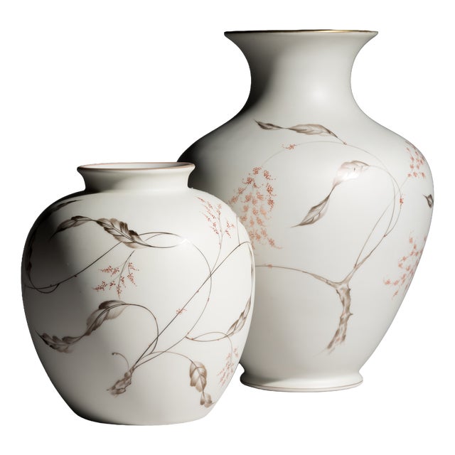 Silky Glazed Hand-Painted Vases by Fritz von Stockmayer for Rosenthal, 1940s, Set of 2 For Sale