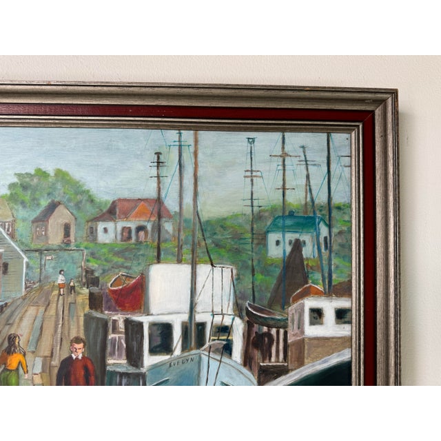 Wood 1960's Dan Steinberg Harbor Stroll - Landscape Scene Oil Painting, Framed/ Sold For Sale - Image 7 of 12