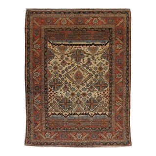 Antique Persian Bakhshaish Carpet, Handmade Wool Rug, Ivory and Rust For Sale