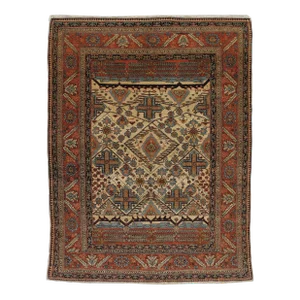Antique Persian Bakhshaish Carpet, Handmade Wool Rug, Ivory and Rust