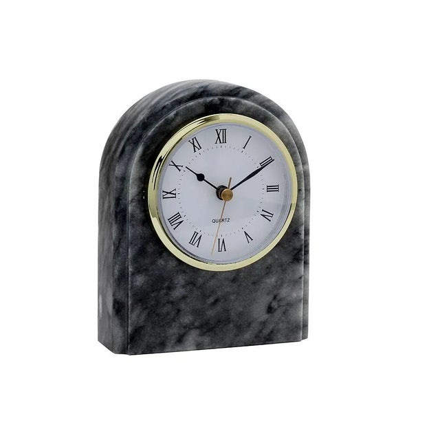 A Polaris Collection Cloud Gray Marble Desk Clock.