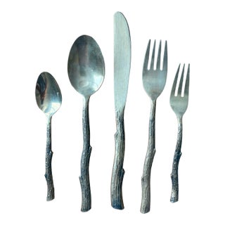 Vance Kitira Adirondack Twig Brass Flatware Set 61 Pieces Serve 11+ For Sale