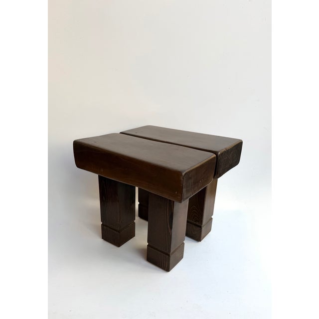 1960s Mid-Century Modern Pair of Massive Wood Stools. Italy, 1960s For Sale - Image 5 of 13