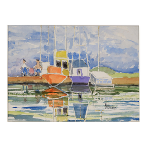 Boats Docked on the River - Original Watercolor on Paper by Ken L. Stephens