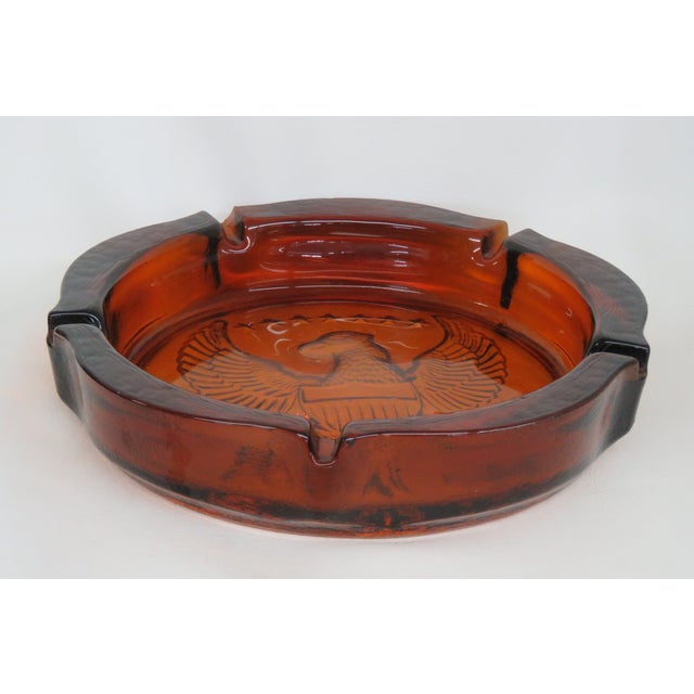 Glass Tiara Embossed American Eagle Amber Art Glass Large Ashtray 4677b For Sale - Image 7 of 17