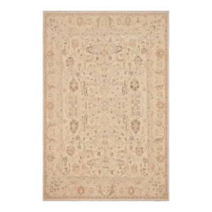 1990s Vintage Sun Faded Beige/Tan Hand Knotted Wool Rug - 9'0" X 11'4"