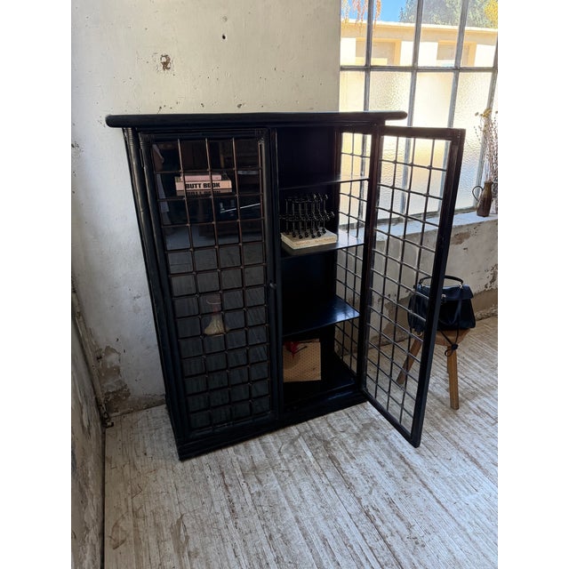 Antique Black Bamboo Glass-Fronted Bookcase, 1900s For Sale - Image 17 of 18