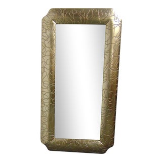 Hollywood Regency Style Incised Design Gold Mirror For Sale