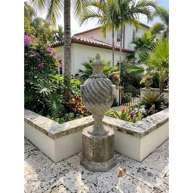 Classic Cast Stone Spiral Urn Finial For Sale - Image 9 of 12