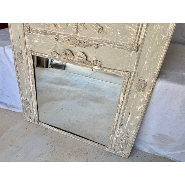 Early 20th Century Early 20th Century French Louis XVI Wood Patinated Trumeau Mirror For Sale - Image 5 of 12