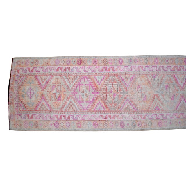 Hand Knotted Muted Colors Runner Rug Oushak Design Low Pile Hallway Decor - 2′7″ X 13′7″ For Sale - Image 9 of 13