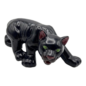 Hollywood Regency Style High-Gloss Ceramic Black Panther Sculpture - 1950s