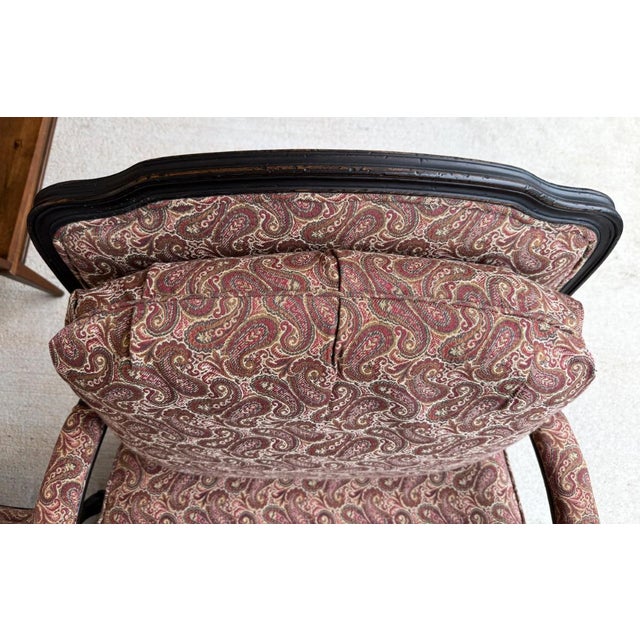 Pair of Fairfield Paisley Fauteuil Chairs With Ottoman For Sale - Image 14 of 18
