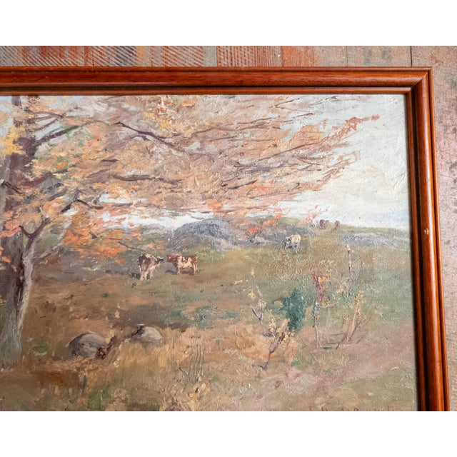 Textile 20th Century American Impressionist Barbizon School Landscape With Cows by Elizabeth Hunt Barrett For Sale - Image 7 of 14