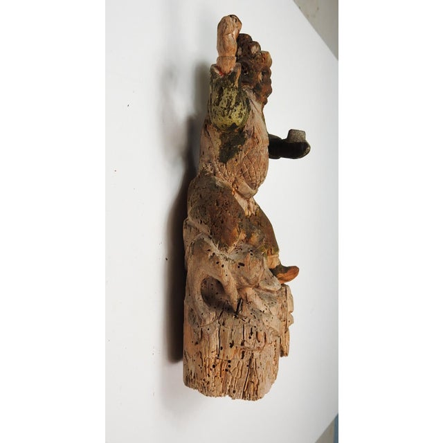 19th Century Chinese Hand Carved Wood Guardian Sculpture For Sale - Image 9 of 9