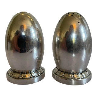 1960s Danish Mid Century Sterling Silver Egg Shaped Salt Pepper Shakers - a Pair For Sale