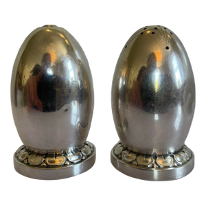 1960s Danish Mid Century Sterling Silver Egg Shaped Salt Pepper Shakers - a Pair