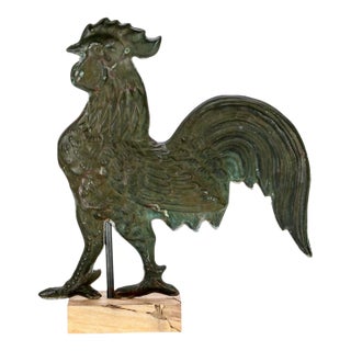 Antique Mounted Full-Bodied Rooster Weathervane Sculpture For Sale