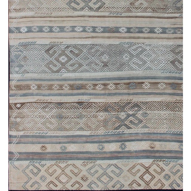 Striped Hand Woven Turkish Vintage Kilim With Geometric Designs For Sale - Image 4 of 12