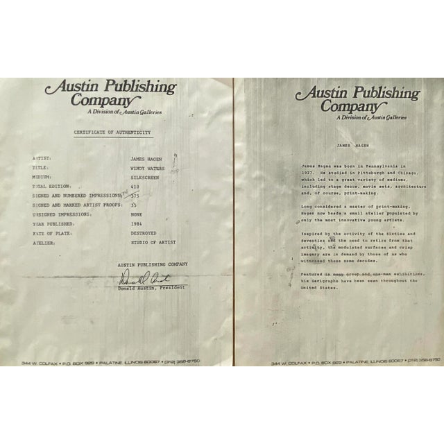 James Hagen 'Windy Waters" Original Serigraph C.1984 For Sale - Image 12 of 13