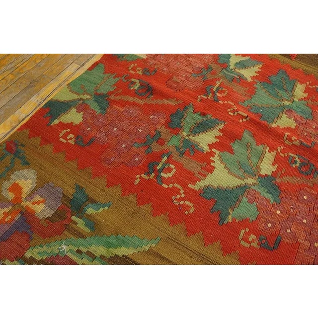 Textile 1900s Red Raspberry Floral Antique Kilim European Besserabian Flat-Weave 6'7''x 7' Wool Carpet Rug For Sale - Image 7 of 12
