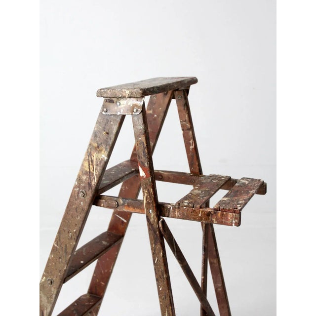 Wood Vintage Painter's Wooden Folding Ladder For Sale - Image 7 of 13