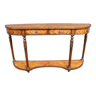 Ethan Allen Banded & Inlay Demi-Lune Console For Sale