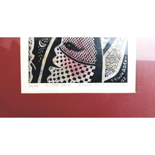 1992 Signed Segun Adeku "In the Rain" Linocut Print on Rice Paper For Sale In New York - Image 6 of 13