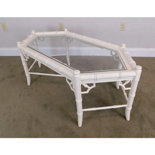 Faux Bamboo White Painted Glass Top Coffee Table | Chairish