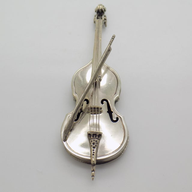 Large Vintage Italian Handmade Silver Violin and Bow Figurine with Stand from Angini, Arezzo, Italy, 1980s For Sale - Image 3 of 14