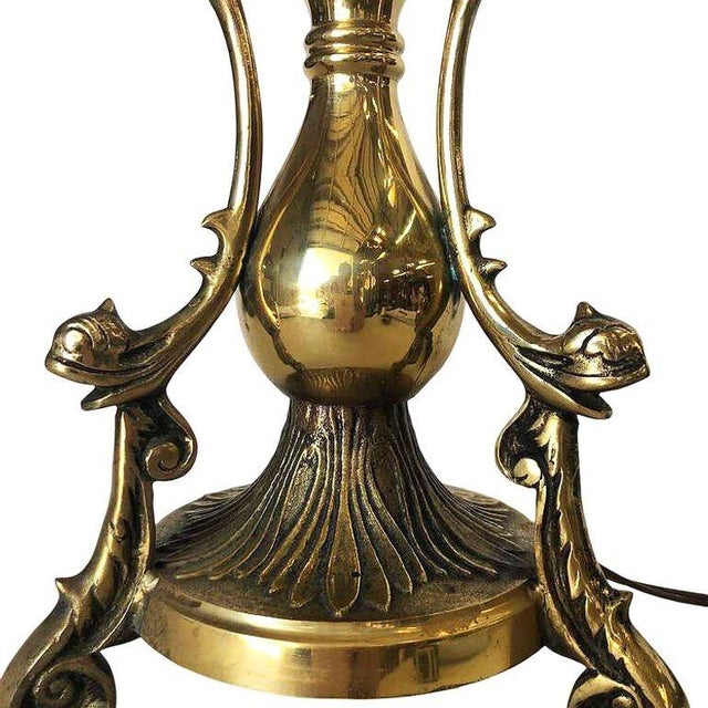 Brass 1970s Large Queen Anne Brass Patinaed Candle Stick Table Lamp For Sale - Image 8 of 8