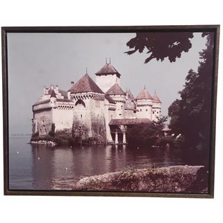 Large 1960s Castle Photograph on Rustic Wood For Sale