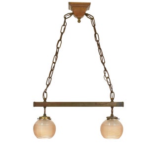 Arts and Crafts Style Two Light Pendant Fixture For Sale