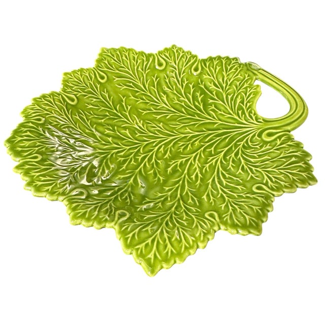 Vintage Ceramic Majolica-Style Leaf Shaped Dish For Sale - Image 4 of 9