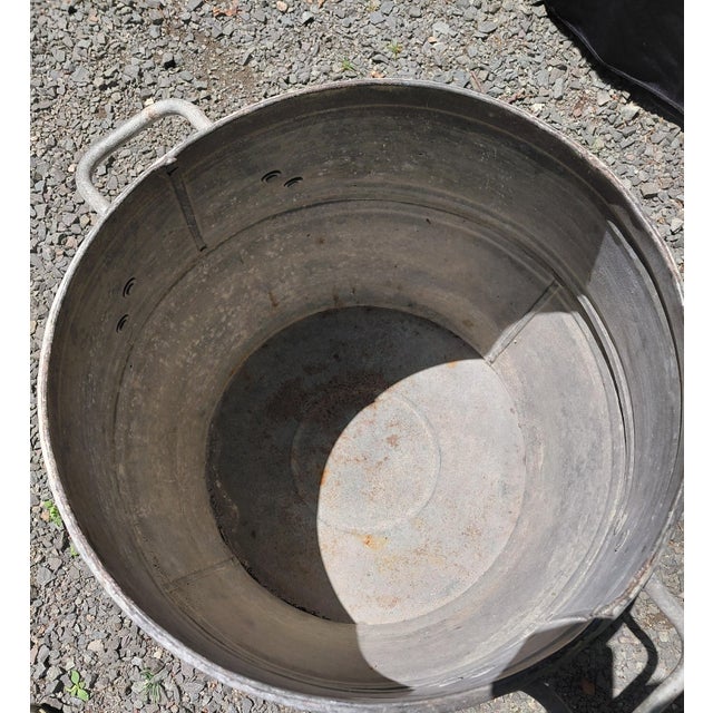 Vintage Belgian Galvanized Dolly Tub With Handles Planter For Sale - Image 4 of 10