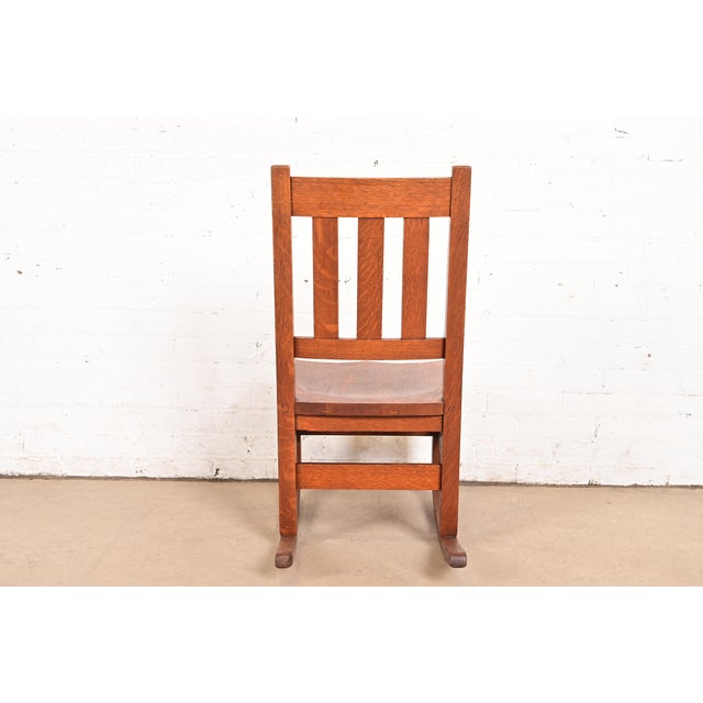 Stickley Brothers Antique Mission Oak Arts & Crafts Sewing Rocking Chair, Circa 1900 For Sale - Image 10 of 12