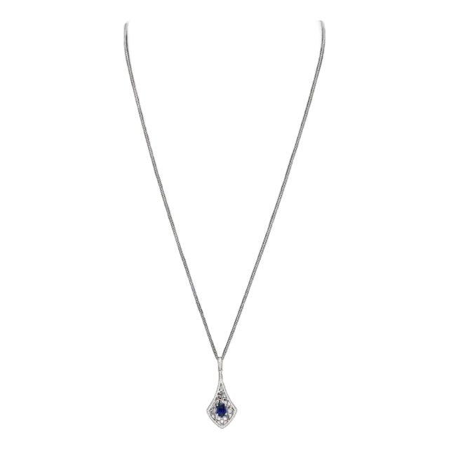 14k White Gold Sapphire Diamond Necklace For Sale