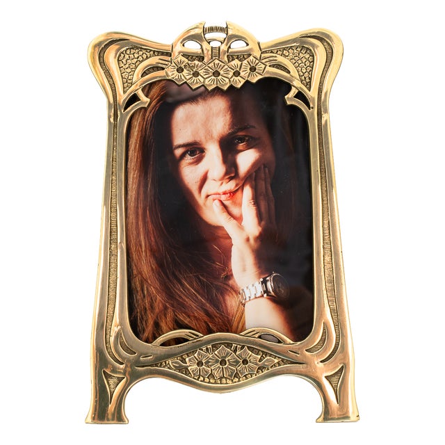 Jugendstil Brass Picture Frame with Glass, 1908 For Sale