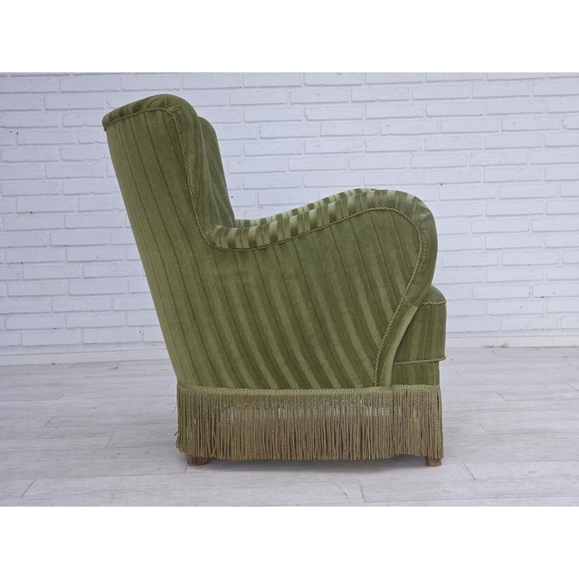Green Danish Armchair in Green Furniture Velour, 1960s For Sale - Image 8 of 18