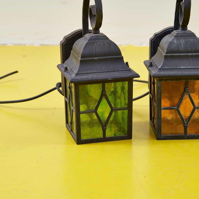 Vintage Street Lamps in Stained Glass and Metal, Set of 3 For Sale - Image 3 of 8