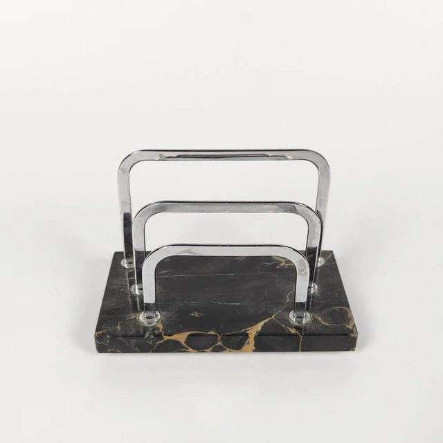 Metal Art Deco Desk Set in Portoro Marble, 1930s, Set of 3 For Sale - Image 7 of 13