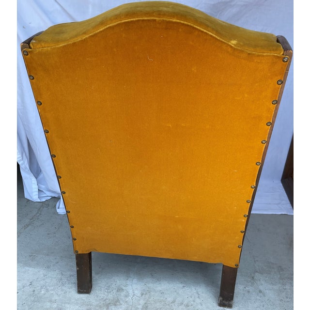 Mid-Century Solid Wood and Fabric Wing Back Leisure Lounge Chair with Scroll Arms For Sale - Image 6 of 11