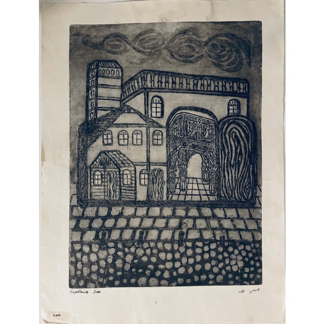 Cracow Poland Etching of Polish Synagogue, Jewish temple. From very rare small edition. Most are signed in Hebrew and /or...